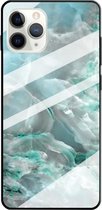 Voor iPhone 11 Pro Max Marble Pattern Glass beschermhoes (cyaan)