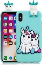 Voor iPhone XS / X 3D Cartoon patroon schokbestendig TPU beschermhoes (paar eenhoorn)