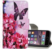 Voor iPhone 6 Plus / 6s Plus Gekleurde tekening patroon Horizontale flip lederen tas met houder & kaartsleuven & portemonnee (rode bloem vlinder)