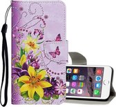 Voor iPhone 6 / 6s Gekleurde tekening patroon Horizontale flip lederen hoes met houder & kaartsleuven & portemonnee (gele bloem vlinder)