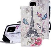 3D Diamond Encrusted Painting Pattern Gekleurde tekening Horizontale Flip PU lederen hoes met houder & kaartsleuven & portemonnee voor iPhone 12 Pro Max (Eiffeltoren)