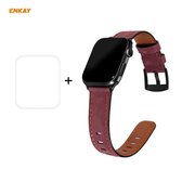 Voor Apple Watch Series 6/5/4 / SE 44 mm Hat-Prince ENKAY 2-in-1 retrostijl PU lederen horlogeband + 3D volledig scherm PET gebogen Hot Bending HD-schermbeschermfolie (paars)