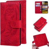 Voor Sony Xperia 10 Plus Tiger Embossing Pattern Horizontale Flip lederen tas met houder & kaartsleuven & portemonnee (rood)