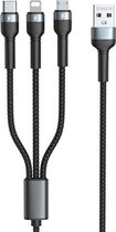 REMAX RC-124th Jany Series 3.1A 3 in 1 oplaadkabel, kabellengte: 1,2 m (zwart)