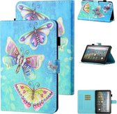 Voor Amazon Kindle Fire HD8 (2020) Gekleurde tekening Stiksels Horizontale flip lederen tas met houder & kaartsleuf & slaap- / wekfunctie (kleurrijke vlinders)