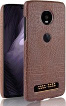 Schokbestendig Crocodile Texture PC + PU-hoesje voor Motorola Moto Z4 Play (bruin)