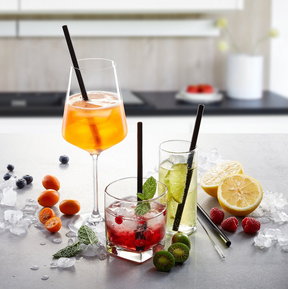 GEFU FUTURE Glazen Rietjes Zwart – 18 cm – Set van 4 – Inclusief Reinigingsborstel — cadeau in Koken & Dineren - foto 3