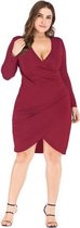 Elegante billen getailleerde jurk met lange mouwen (kleur: wijnrood maat: XXL)-Rood