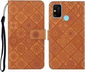 Voor Huawei Honor 9A Etnische Stijl Reliëfpatroon Horizontale Flip Leren Case met Houder & Kaartsleuven & Portemonnee & Lanyard (Bruin)