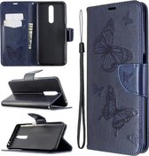 Voor Xiaomi Redmi K30 Twee Vlinders Embossing Patroon Horizontale Flip Leren Case met Houder & Kaartsleuf & Portemonnee & Lanyard (Donkerblauw)