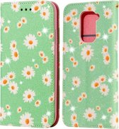 Voor Xiaomi Redmi Note 9 Glittering Daisy Magnetische horizontale flip lederen tas met houder & kaartsleuven en fotolijst (groen)