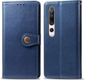 Voor xiaomi mi 10 retro effen kleur lederen gesp telefoonhoes met fotolijst & kaartsleuf & portemonnee & beugel functie (blauw)