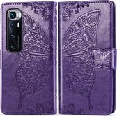 Voor Xiaomi Mi 10 Ultra Butterfly Love Flower reliëf horizontale flip lederen tas met houder & kaartsleuven & portemonnee & lanyard (donkerpaars)