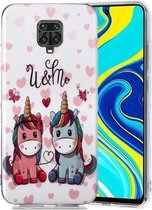 Voor Xiaomi Redmi Note 9 Pro Lichtgevende TPU zachte beschermhoes (paar eenhoorn)