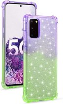 Voor Samsung Galaxy S20 Plus gradiënt glitter poeder schokbestendig TPU beschermhoes (paars groen)