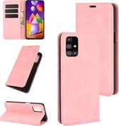 Voor Samsung Galaxy M31s Retro-skin Business magnetische zuignap lederen tas met houder & kaartsleuven & portemonnee (roze)