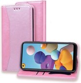 Voor Samsung Galaxy A21 Business Stitching Horizontale flip lederen hoes met dubbele vouw & beugel & kaartsleuven & fotolijst & portemonnee (rose goud)