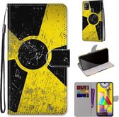 Voor Samsung Galaxy M31 Gekleurde tekening Cross Texture Horizontale Flip PU lederen tas met houder & kaartsleuven & portemonnee & lanyard (gele en zwarte borden)