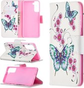 Voor Samsung Galaxy S30 Plus Gekleurde Tekening Patroon Horizontale Flip Leren Case met Houder & Kaartsleuven & Portemonnee (Twee Vlinders)