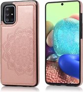 Voor Samsung Galaxy A71 / A81 / A10 / A91 dubbele gesp Mandala patroon PU + TPU beschermhoes met kaartsleuven & houder & fotolijst (rose goud)