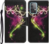 Voor Samsung Galaxy A52 5G Gekleurde Tekening Patroon Horizontale Flip PU Lederen Case met Houder & Kaartsleuven & Portemonnee & Lanyard (Paar Vlinder)