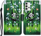Voor Samsung Galaxy A32 5G Gekleurde Tekening Patroon Horizontale Flip PU Lederen Case met Houder & Kaartsleuven & Portemonnee & Lanyard (Panda)