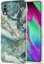 Voor Samsung Galaxy A40 TPU Gilt Marble Pattern beschermhoes (groen)