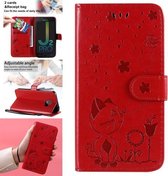 Voor Samsung Galaxy J2 Pro (2018) Kat Bee Embossing Patroon Schokbestendig Horizontaal Flip Leren Hoesje met Houder & Kaartsleuven & Portemonnee (Rood)
