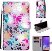 Voor Samsung Galaxy A9 2018 Gekleurde Tekening Cross Textuur Horizontale Flip PU Lederen Case met Houder & Kaartsleuven & Portemonnee & Lanyard (Gradient Kleurrijke Bloem)