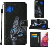 Voor Samsung Galaxy S20 FE 5G Gekleurde tekening patroon Horizontale Flip lederen tas met houder & kaartsleuf & lanyard (kat)