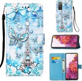 Voor Samsung Galaxy S20 FE 5G 3D Schilderen Horizontale Flip Leren Case met Houder & Kaartsleuf & Lanyard (Toren Vlinder)