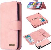 Voor Samsung Galaxy A51 Afneembare Frosted Magnetische Horizontale Flip Leren Case met Kaartsleuven & Houder & Rits Portemonnee & Fotolijst (Roze)