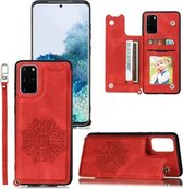 Voor Samsung Galaxy Note20 Mandala reliëf PU + TPU hoesje met houder & kaartsleuven & fotolijst & draagriem (rood)