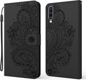 Voor Samsung Galaxy A50 Pauw Reliëfpatroon Horizontale Flip Leren Case met Houder & Kaartsleuven & Portemonnee & Lanyard (Zwart)