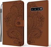 Voor Samsung Galaxy S10 + Pauw Reliëfpatroon Horizontale Flip Leren Case met Houder & Kaartsleuven & Portemonnee & Lanyard (Bruin)