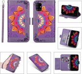 Voor Samsung Galaxy A51 5G Afdrukken Tweekleurig Half Mandala-patroon Dubbelzijdige magnetische gesp Horizontale flip lederen tas met houder & kaartsleuven & portemonnee & fotolijst & lanyard