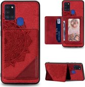 Voor Galaxy A21S Mandala reliëf magnetische stoffen hoes met houder & kaartsleuven & portemonnee & fotolijst (rood)