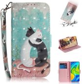 Voor Xiaomi Redmi Note 9 / Redmi 10X 4G 3D geschilderd patroon Magnetische attractie Horizontale flip lederen tas met houder & kaartsleuf & portemonnee & lanyard (zwart-witte kat)