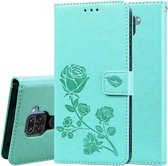 Voor Xiaomi Redmi Note 9 Rose reliëf horizontale flip PU lederen tas met houder & kaartsleuven & portemonnee (groen)