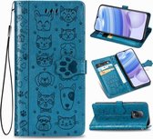Voor Xiaomi Redmi 10X Pro 5G / 10X 5G Leuke Kat en Hond Reliëf Horizontale Flip Leren Case met Beugel / Kaartsleuf / Portemonnee / Lanyard (Blauw)