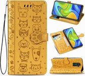 Voor Xiaomi Redmi 10X & Note 9 Mooie kat en hond Embossing patroon Horizontale flip lederen tas, met houder & kaartsleuven & portemonnee & Cartoon sluiting & lanyard (geel)