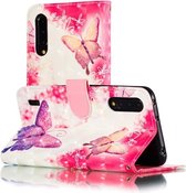 Voor Xiaomi Mi CC9 3D Patroon Gekleurde Tekening Horizontale Flip Leren Case met Houder & Kaartsleuven & Portemonnee & Lanyard (Roze Vlinder)