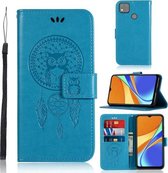 Voor Xiaomi Redmi 9C Windgong Uil Embossing Patroon Horizontale Flip Leren Case met Houder & Kaartsleuven & Portemonnee (Blauw)