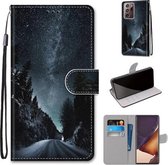 Voor Samsung Galaxy Note 20 Ultra Gekleurde Tekening Cross Textuur Horizontale Flip PU Lederen Case met Houder & Kaartsleuven & Portemonnee & Lanyard (Mountain Road Sterrenhemel)