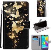 Voor Samsung Galaxy M01 Gekleurde Tekening Cross Textuur Horizontale Flip PU Lederen Case met Houder & Kaartsleuven & Portemonnee & Lanyard (Golden Butterfly Group)