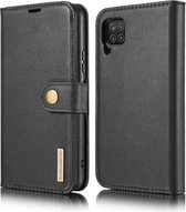 Voor Samsung Galaxy A12 DG.MING Crazy Horse Texture Flip afneembare magnetische lederen tas met houder & kaartsleuven & portemonnee (zwart)