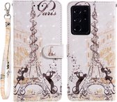 Voor Samsung Galaxy Note20 Ultra 3D-schilderijpatroon Gekleurde tekening Horizontale flip PU-lederen hoes met houder & kaartsleuven & portemonnee (Eiffeltorenpaar)