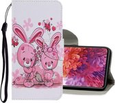 Voor Samsung Galaxy S20 FE 5G / S20 Lite Gekleurde tekening patroon Horizontale Flip PU lederen tas met houder & kaartsleuven & portemonnee & lanyard (schattig konijn)