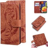 Voor Samsung Galaxy A50 / A30s Tiger Embossing Pattern Horizontale Flip Leather Case met houder & kaartsleuven & portemonnee (bruin)