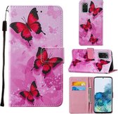 Voor Samsung Galaxy S20 + Cross Texture Painting Pattern Horizontale Flip Leren Case met Houder & Kaartsleuven & Portemonnee & Lanyard (Roze Vlinder)